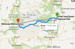 map great sand dunes to page arizona